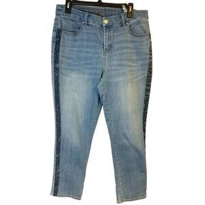 Chico's So Slimming Girlfriend Slim Leg Ankle Women's 12 P Tuxedo Side Stripe‎